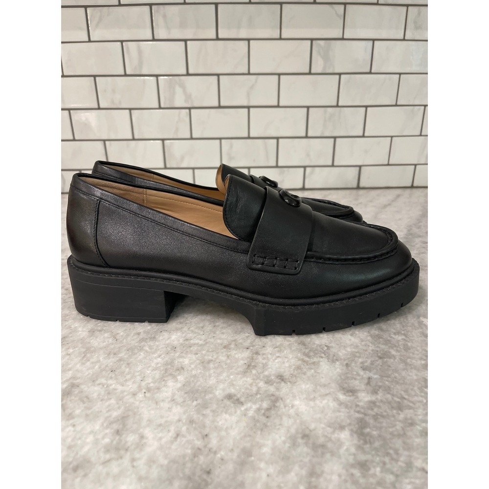 Coach Leah Loafers Womens 11 Black Leah Lug Sole Signature C Hardware CB890